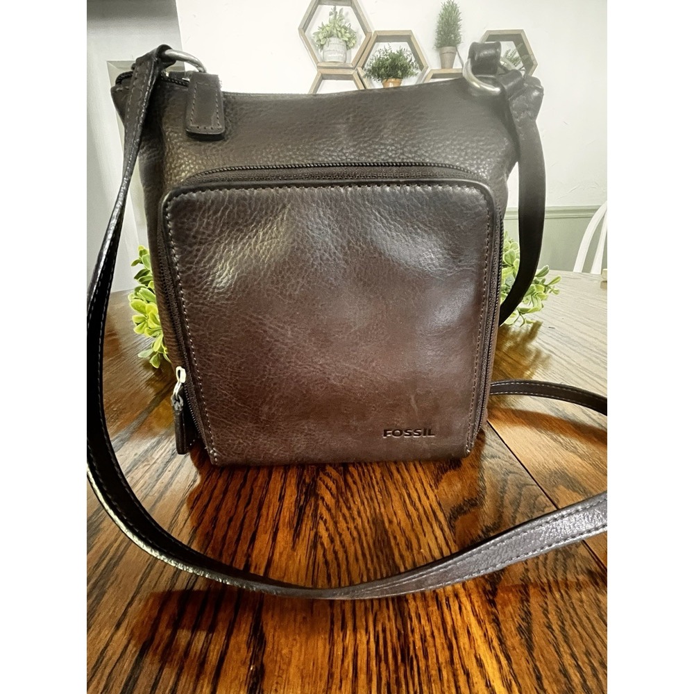 Fossil Travel Crossbody Purse Pebbled Brown Leather Womens Bag